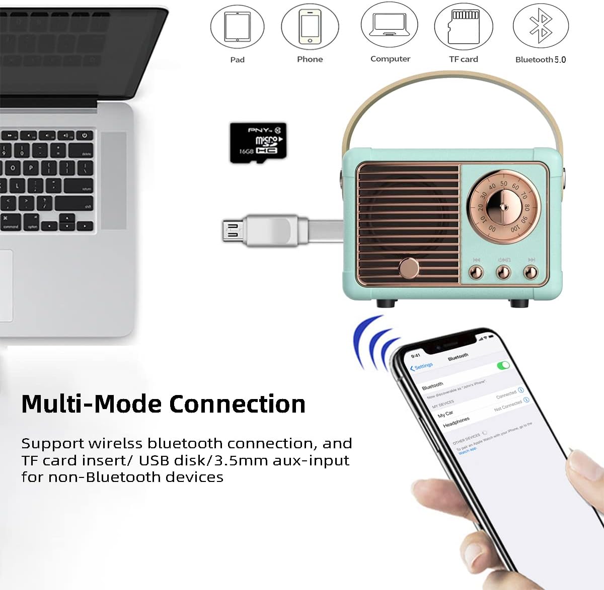 Mini Retro Portable Bluetooth Speaker